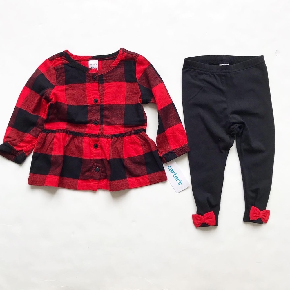 Carters NWT buffalo plaid set 12m & 18m